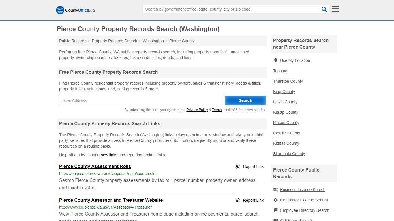 Property Records Search - Pierce County, WA (Assessments ...